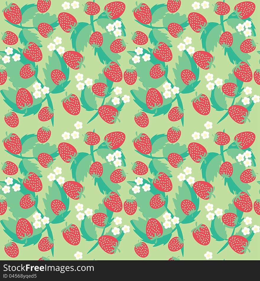 Seamless background with strawberries and flowers. Seamless background with strawberries and flowers