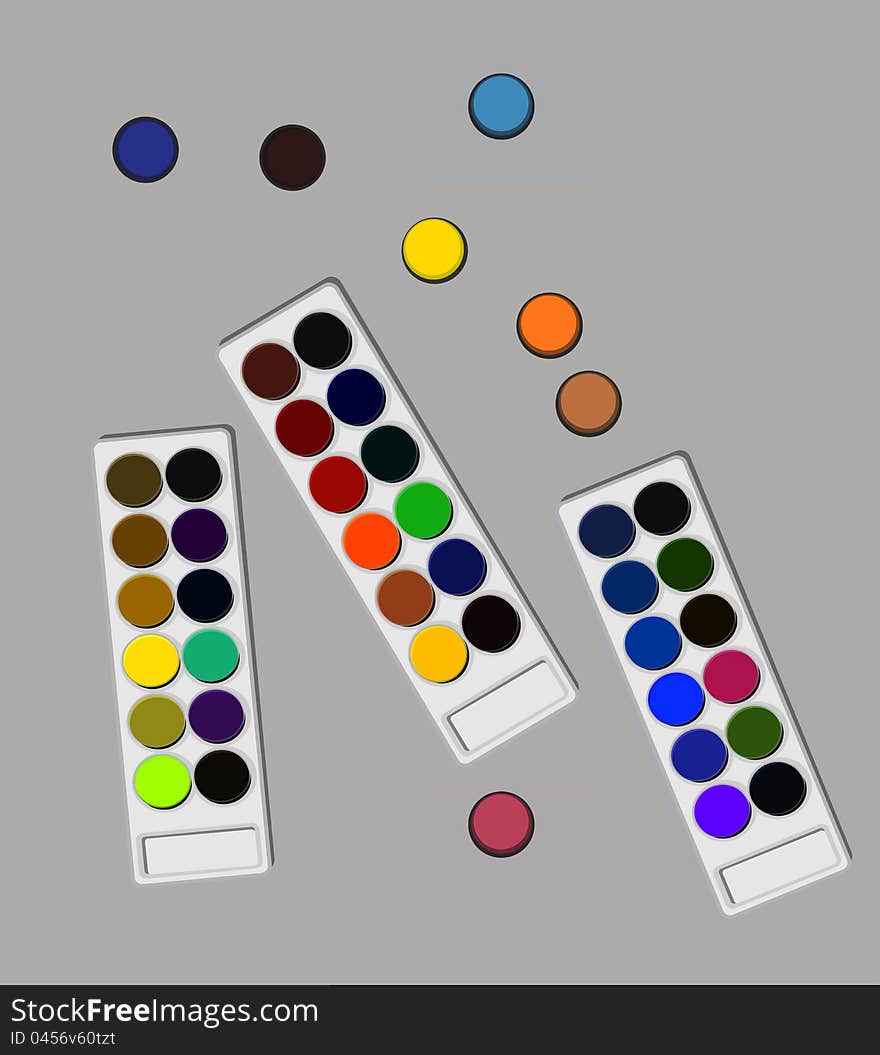 Illustration of three watercolor palettes. Illustration of three watercolor palettes