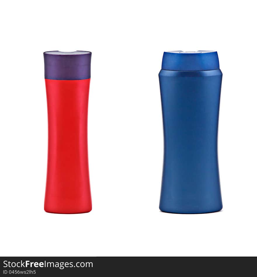 Dark blue and red plastic containers