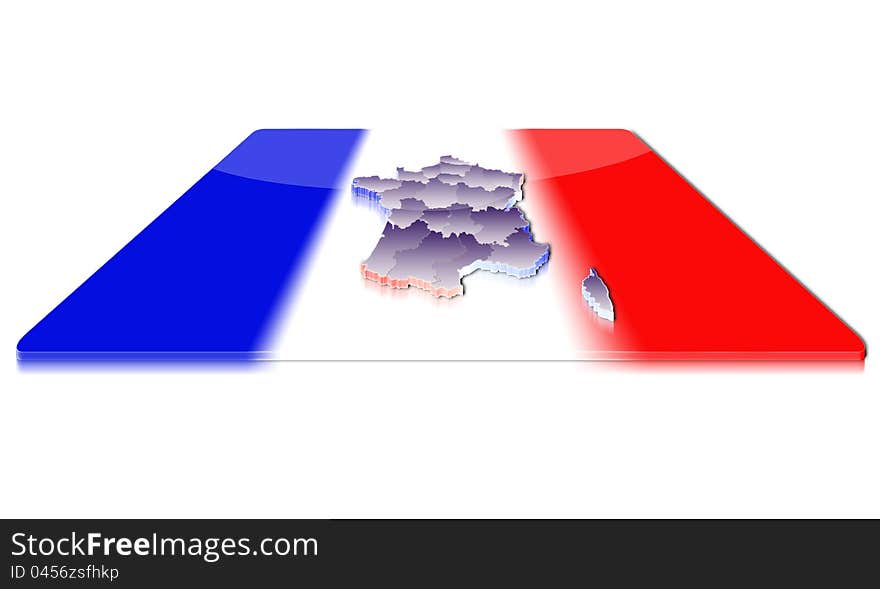 A simple 3D map of France on a 3d flag