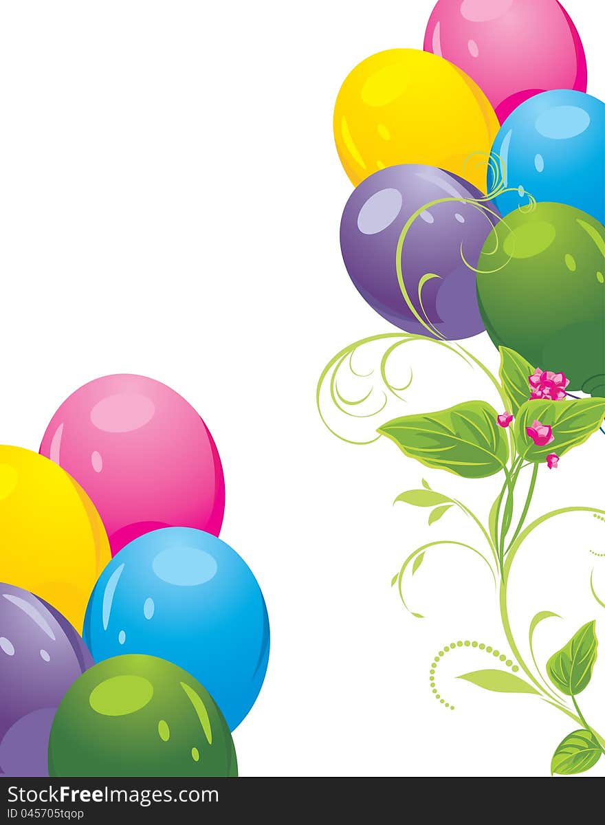 Colorful balloons and spring flowers