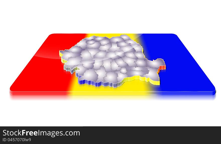 3D Map Of Romania On A 3d Flag