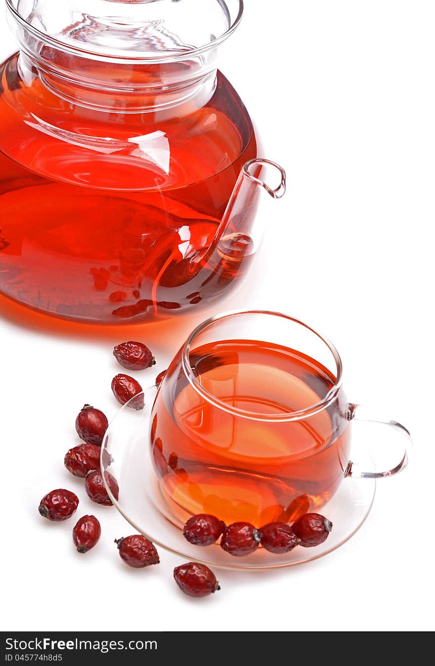 Rose hip Tea , white background, close-up