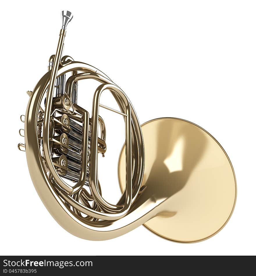 French double horn isolated on white background. French double horn isolated on white background