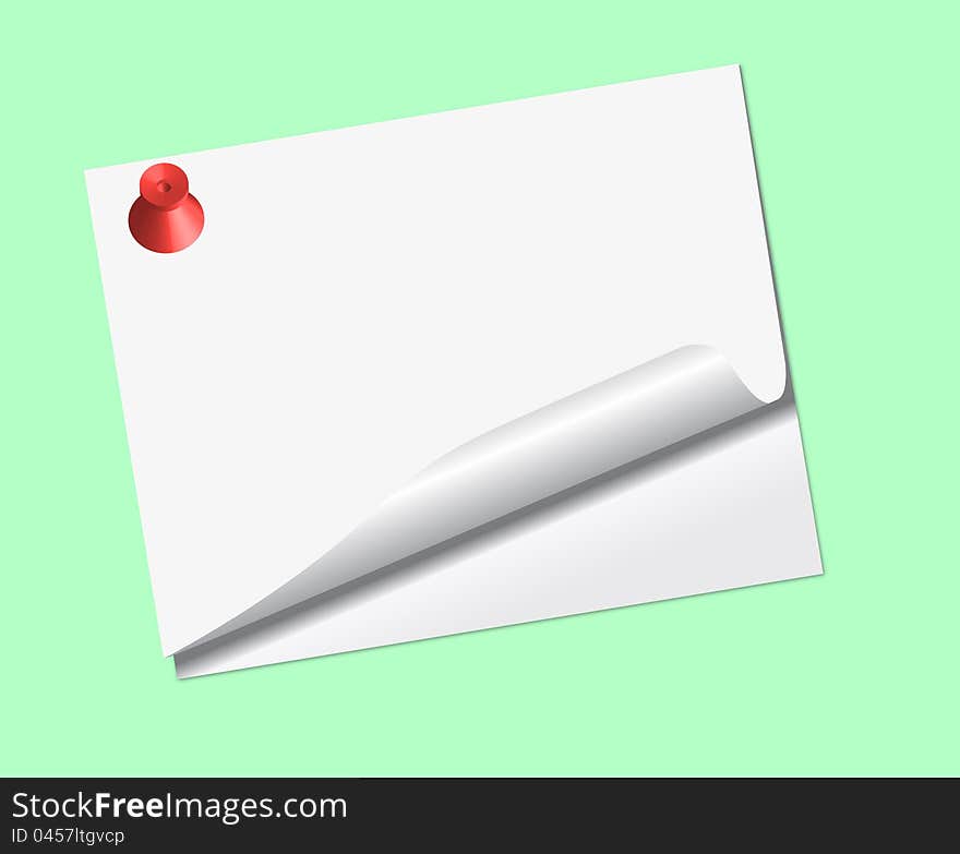 Blank paper notice clipped with a push pin.eps file is available