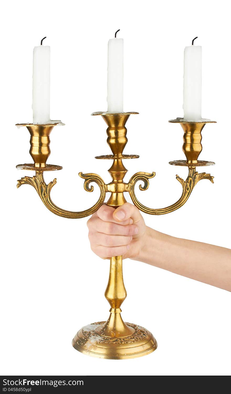 Old-fashioned baroque elegant candlestick isolated on white background