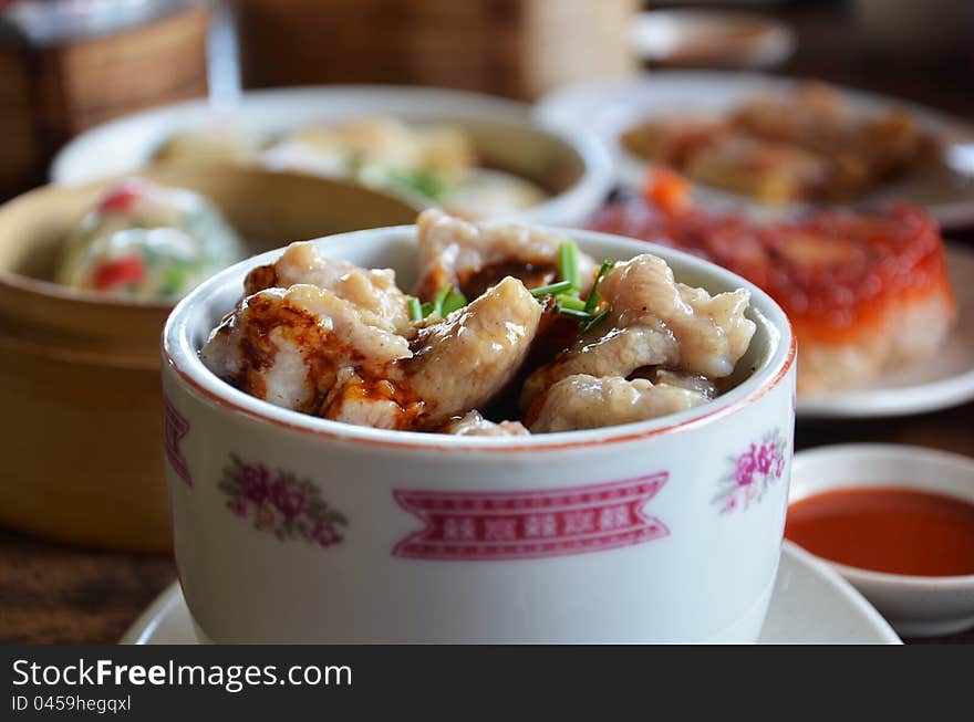 Steam Pork Spare Ribs with Black Bean Sauce on Rice. Steam Pork Spare Ribs with Black Bean Sauce on Rice