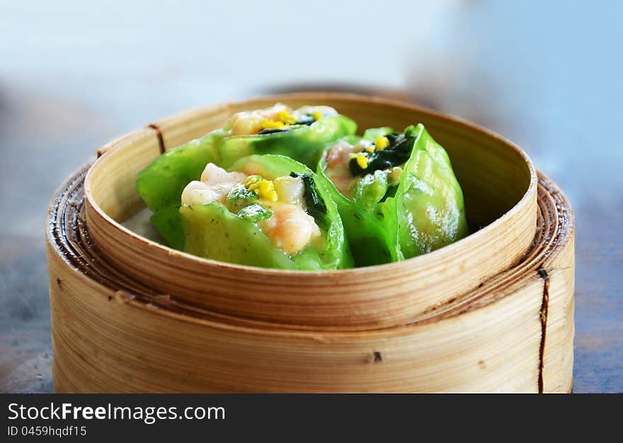 Spinach dumpling with shrimp  , Asian food. Spinach dumpling with shrimp  , Asian food