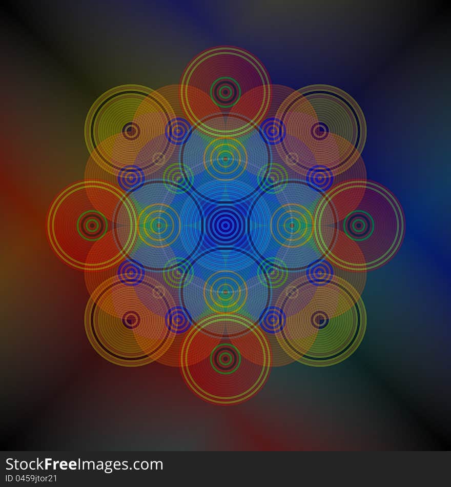 Colorful pattern of circles on a dark background