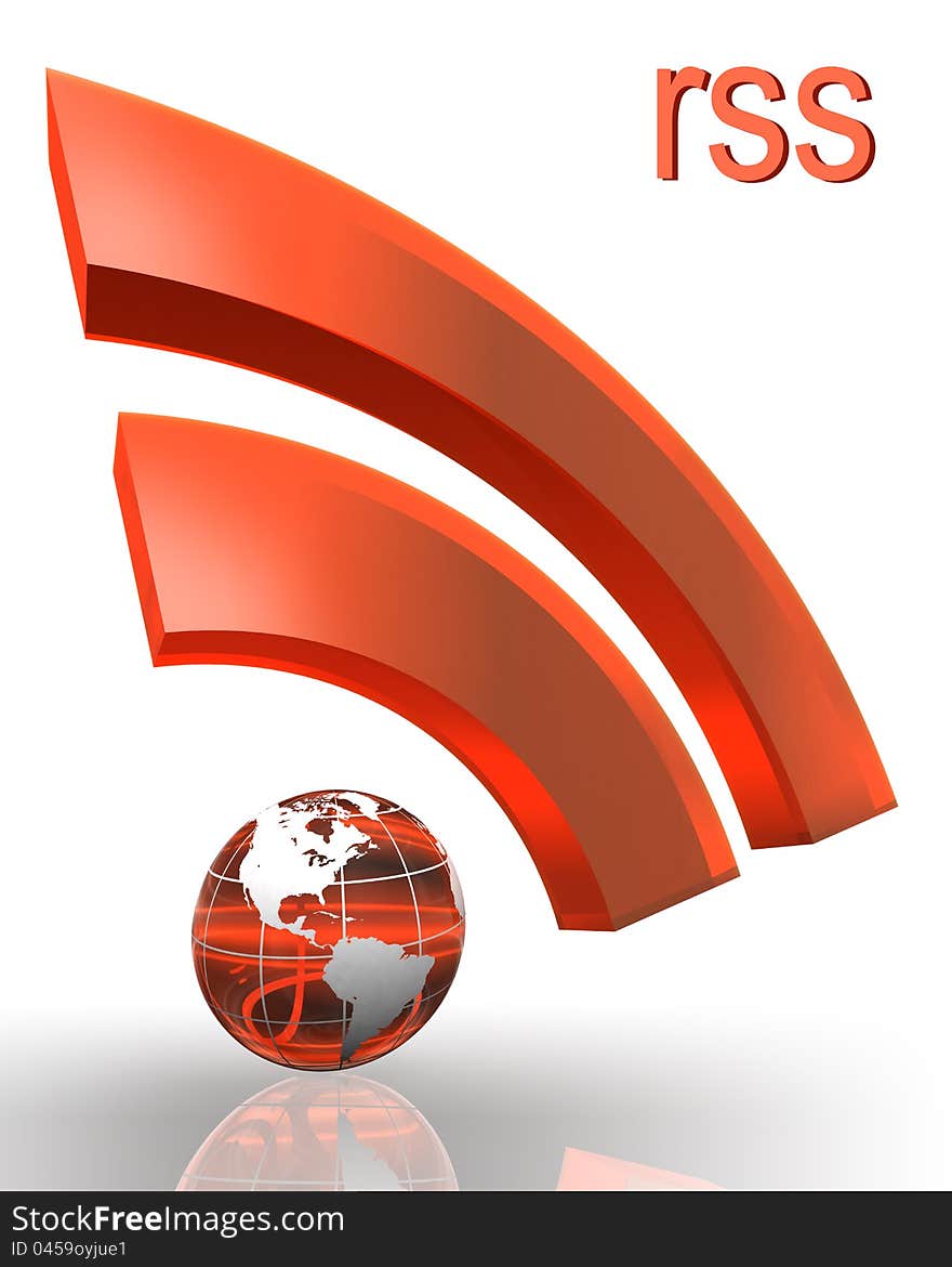 Rss orange red symbol with earth globe clipping path included. Rss orange red symbol with earth globe clipping path included