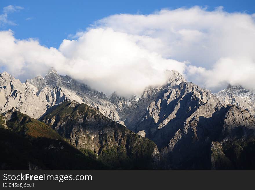 Yulong Snow Mountain,Lijiang,Yunnan,China.View from  Tiger Leaping Gorge.December 2011