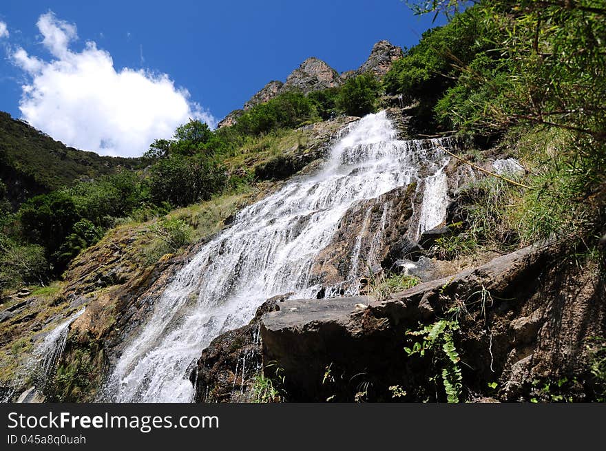 Waterfall in the mountain beside Tiger Leaping Gorge,Lijiang,Yunnan,China