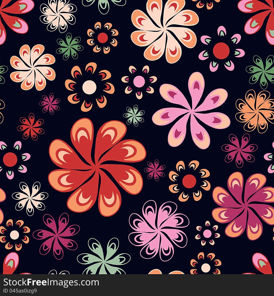 Multicoloured flowers seamless pattern