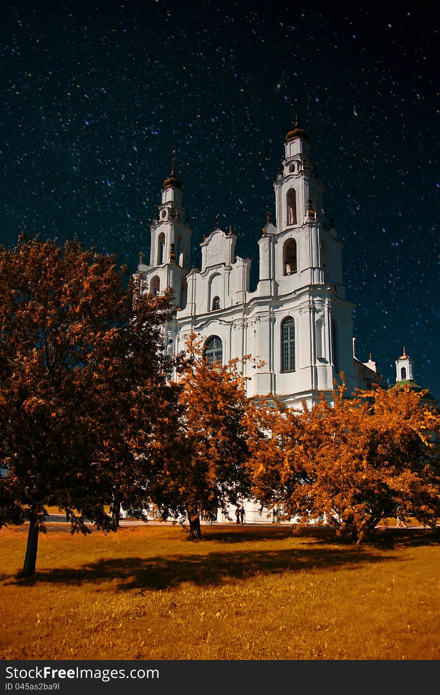 The Orthodox Church under the starry sky. The Orthodox Church under the starry sky