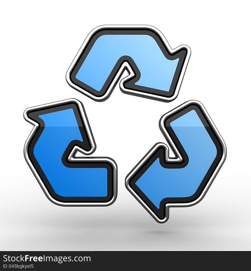 Sign of Recycling in Blue Color on White