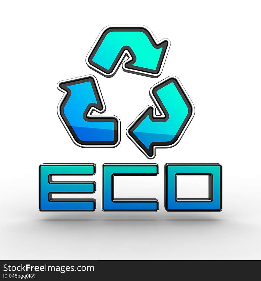 Sign of Recycling in Blue Color Isolated on White