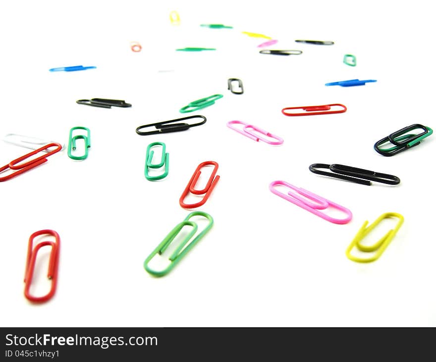 Paper clips on a white background