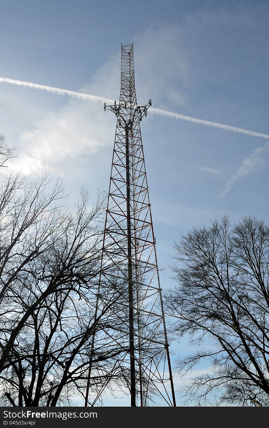 Microwave tower for wireless communications in Athens, Georgia, USA. Microwave tower for wireless communications in Athens, Georgia, USA.