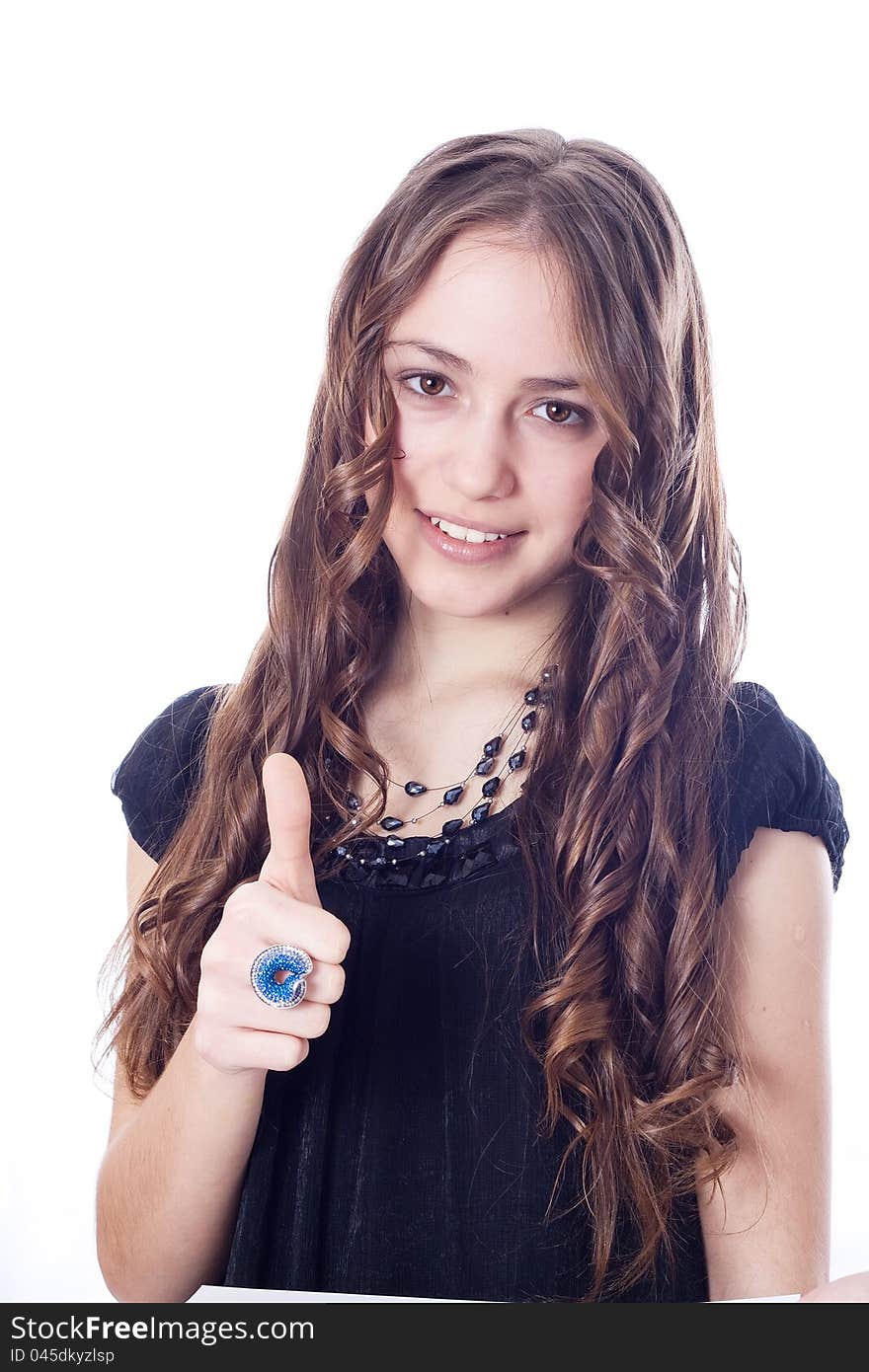 Girl Showing OK Hand Sign Smiling Happy