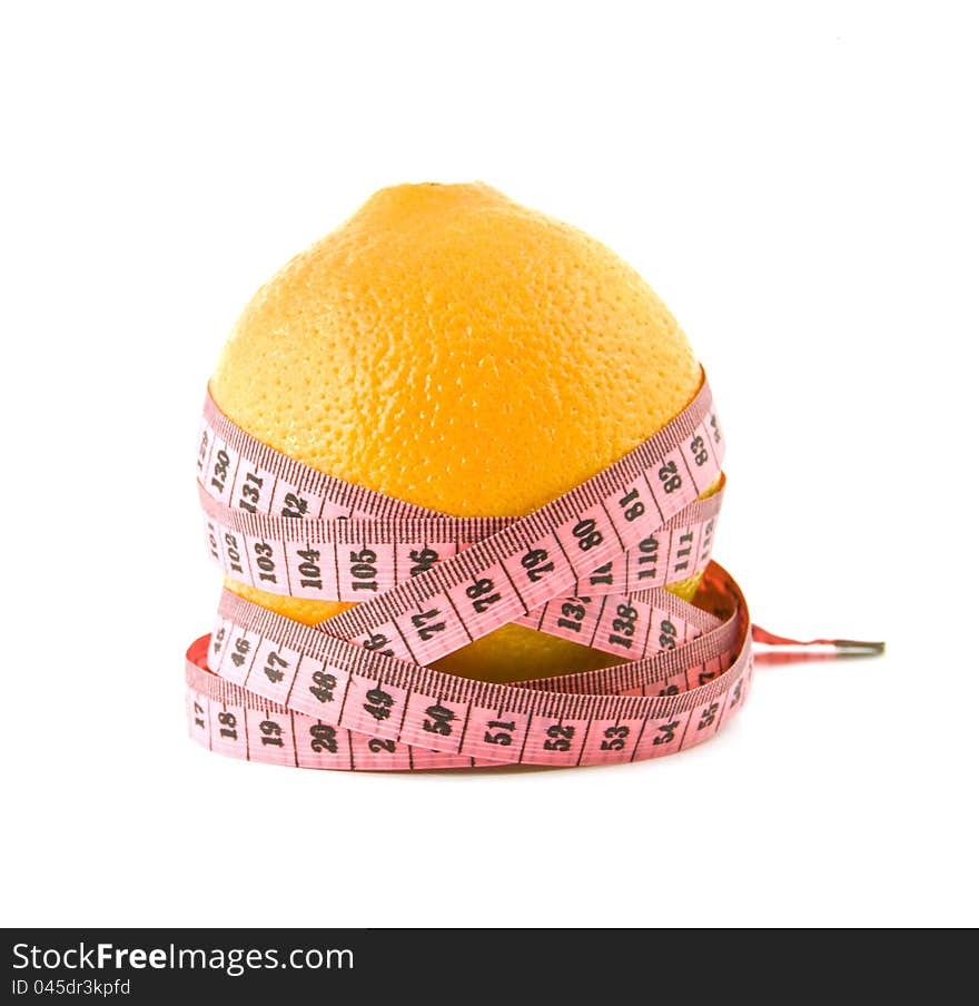 Orange is tied around by a centimetre on a white background