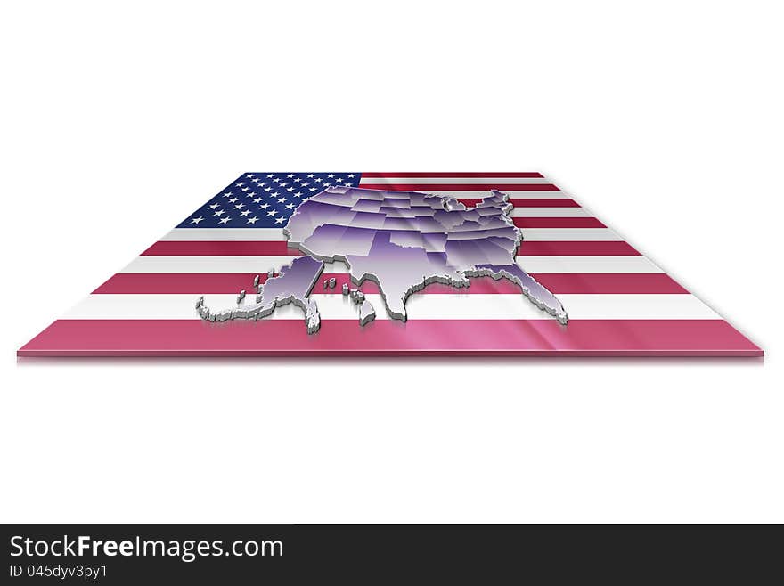 A simple 3D map of United States of America on a 3d flag