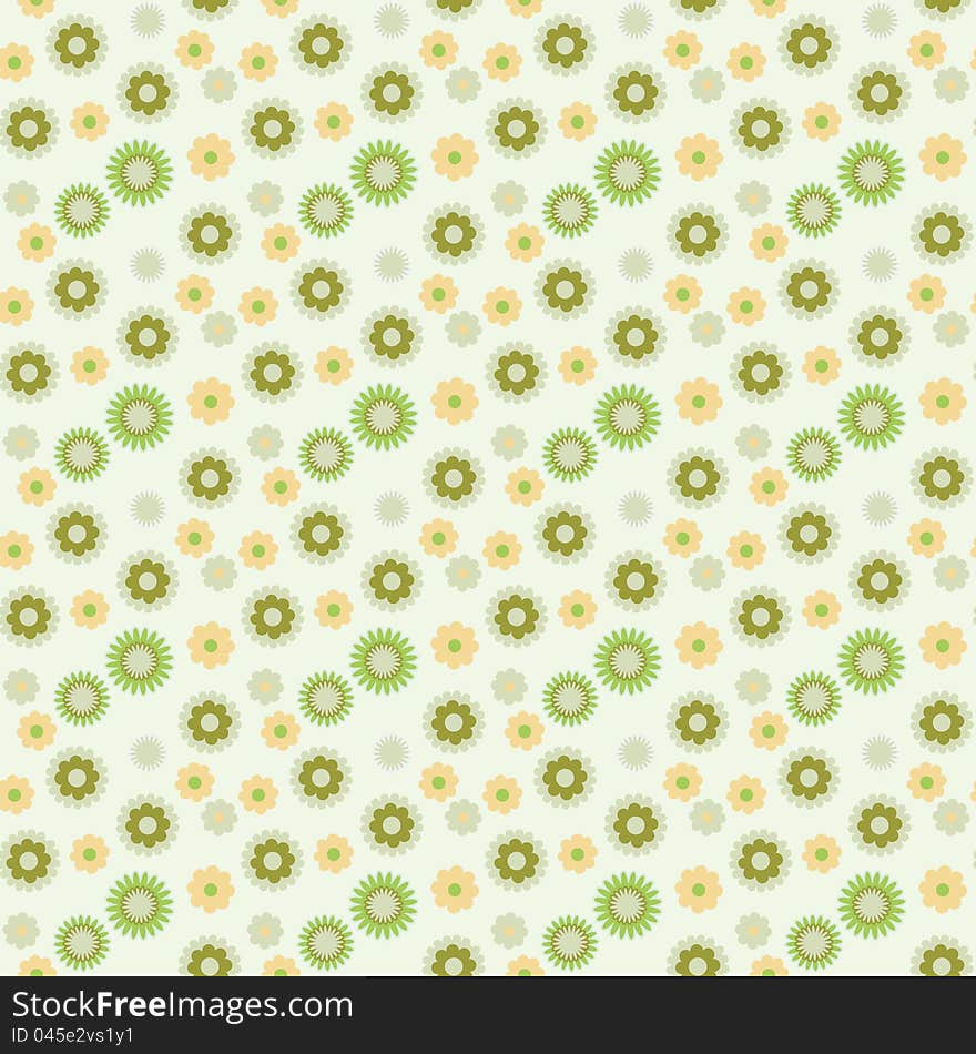 Vector seamless floral pattern with green and yellow flowers