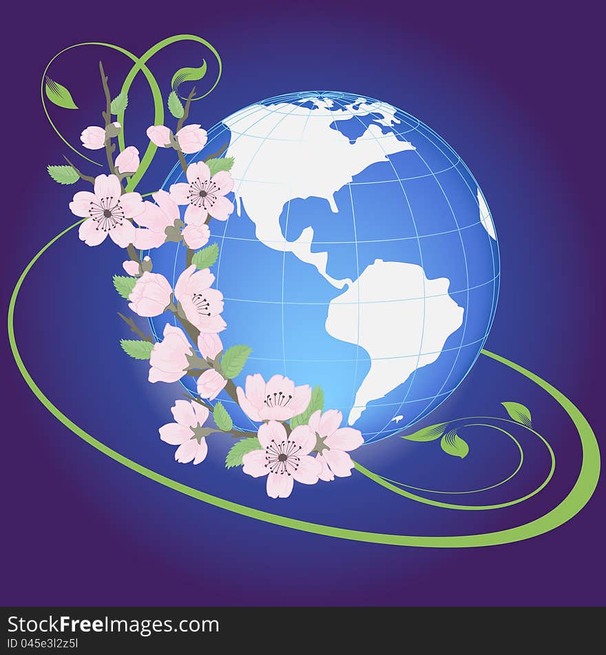 Vector illustration of planet with sakura flowers. Vector illustration of planet with sakura flowers