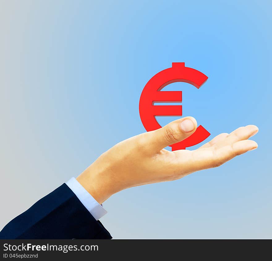 Glossy red euro symbol by three dimensional program