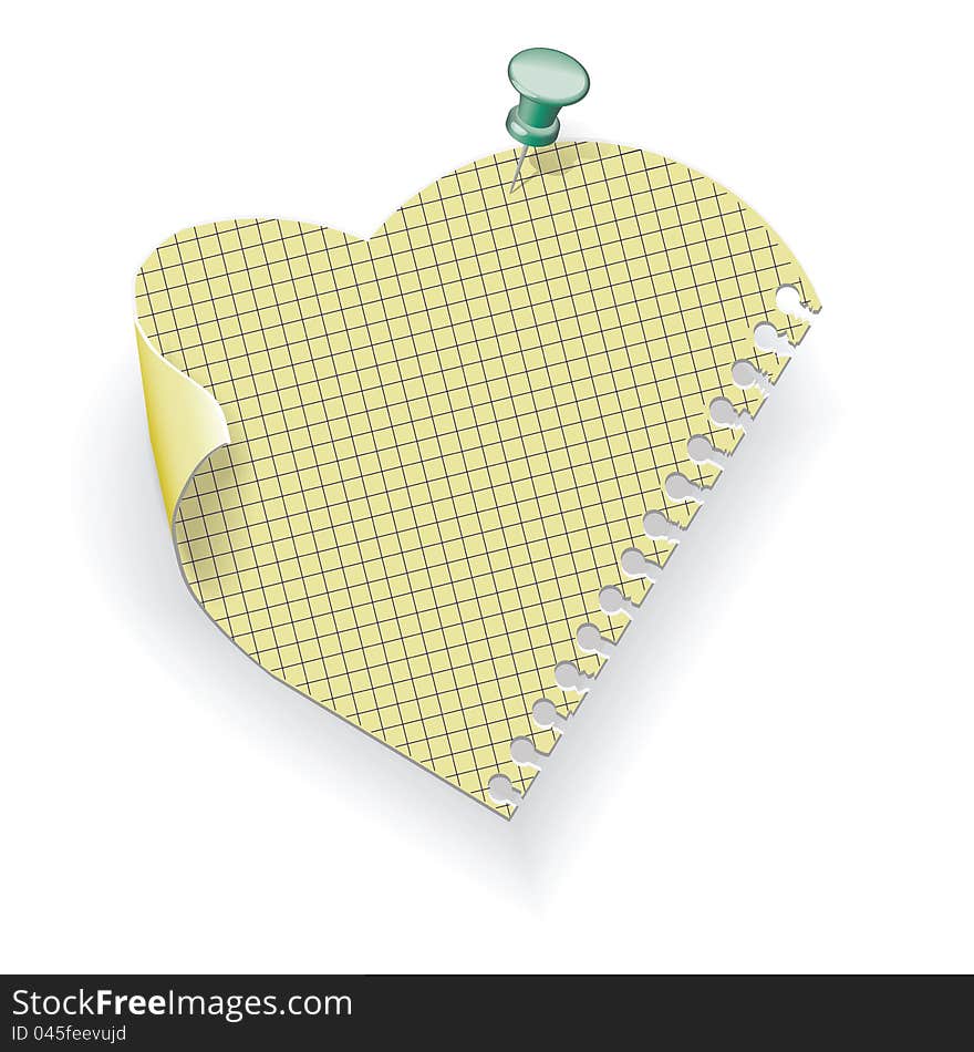 Paper in a cage with a curved corner pinned pushpin. Vector Illustration on a white background. Paper in a cage with a curved corner pinned pushpin. Vector Illustration on a white background.