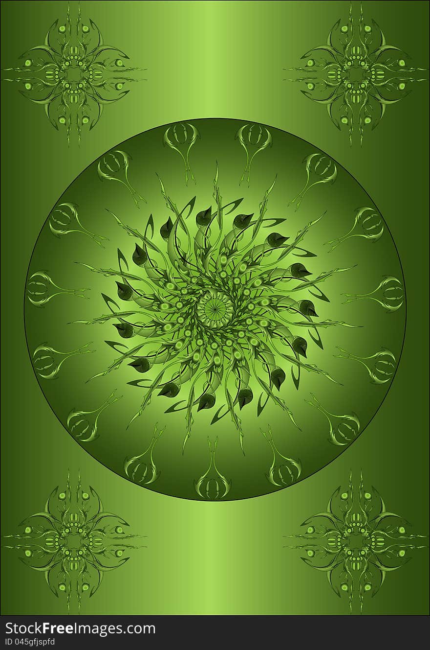 Abstract pattern on a green gradient background. Abstract pattern on a green gradient background