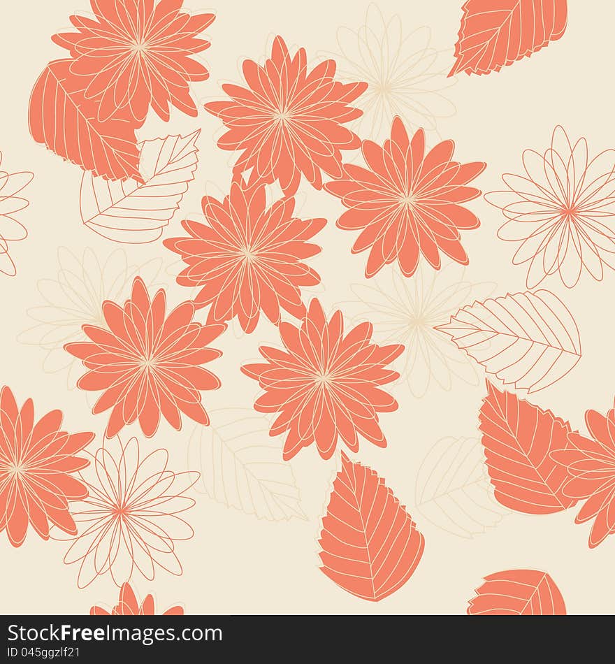 Seamless autumn pattern with leafs and flowers