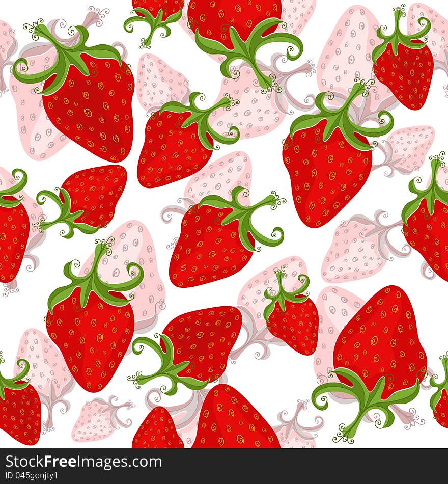 Seamless white floral pattern with red strawberries(vector). Seamless white floral pattern with red strawberries(vector)