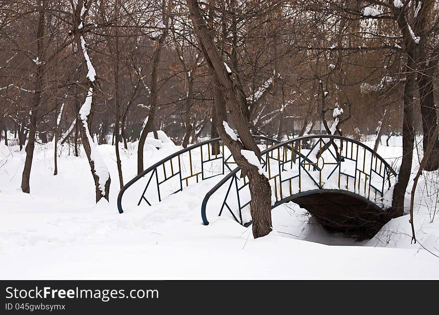 Bridge covered with snow - RAW format