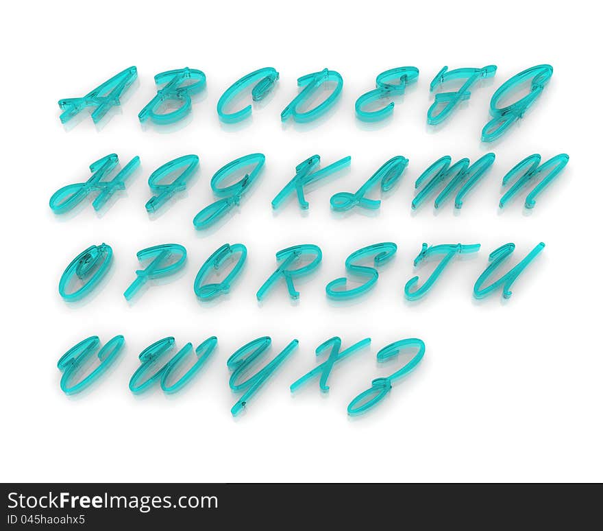 Alphabet with blue glass letters in elegant Vlad font. Alphabet with blue glass letters in elegant Vlad font.