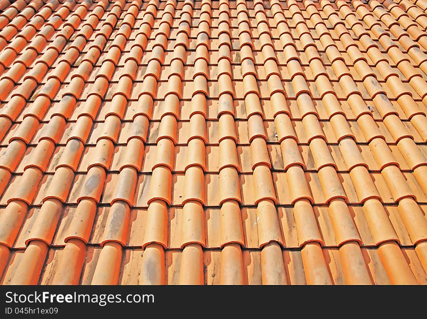 Detail of a red clay tile roof