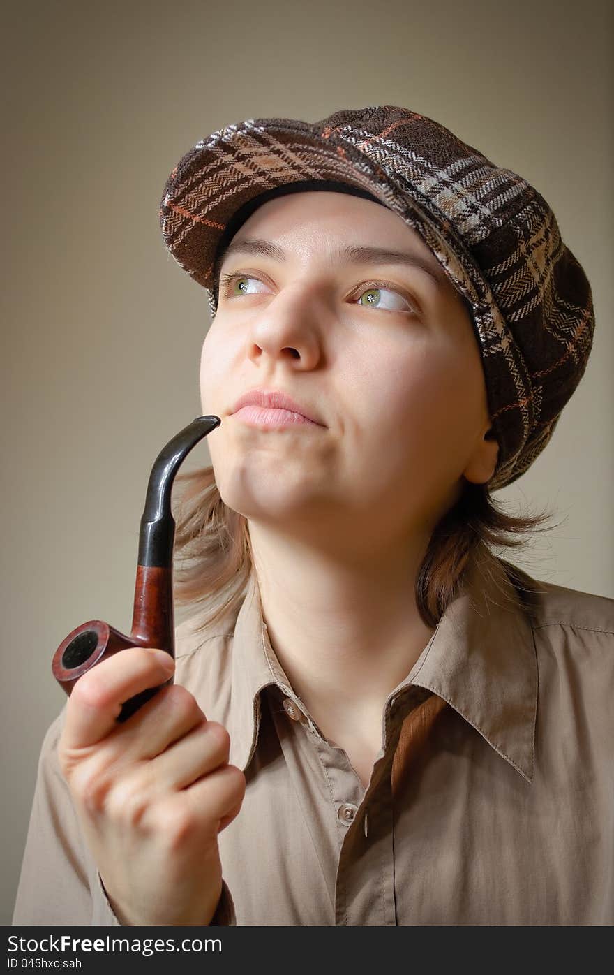 Young woman with a pipe