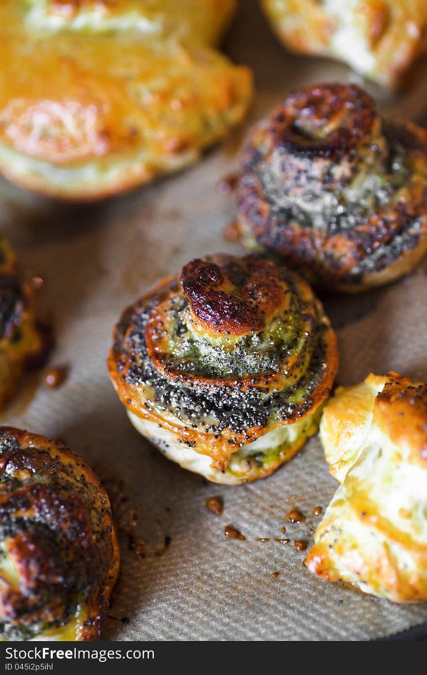 Buns with poppy seeds closeup. Buns with poppy seeds closeup