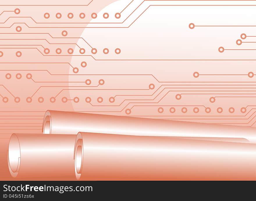 Rolls and fragment of circuit board, technologic background. Rolls and fragment of circuit board, technologic background