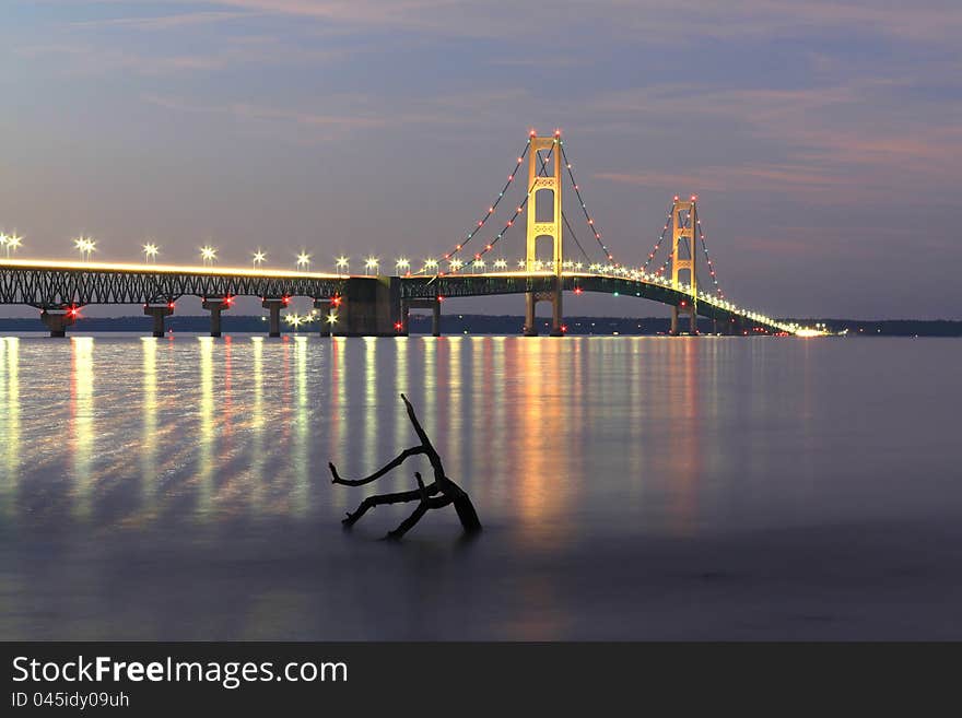 The Mackinaw Bridge connecting Michigan's upper and lower peninsula's. The Mackinaw Bridge connecting Michigan's upper and lower peninsula's.