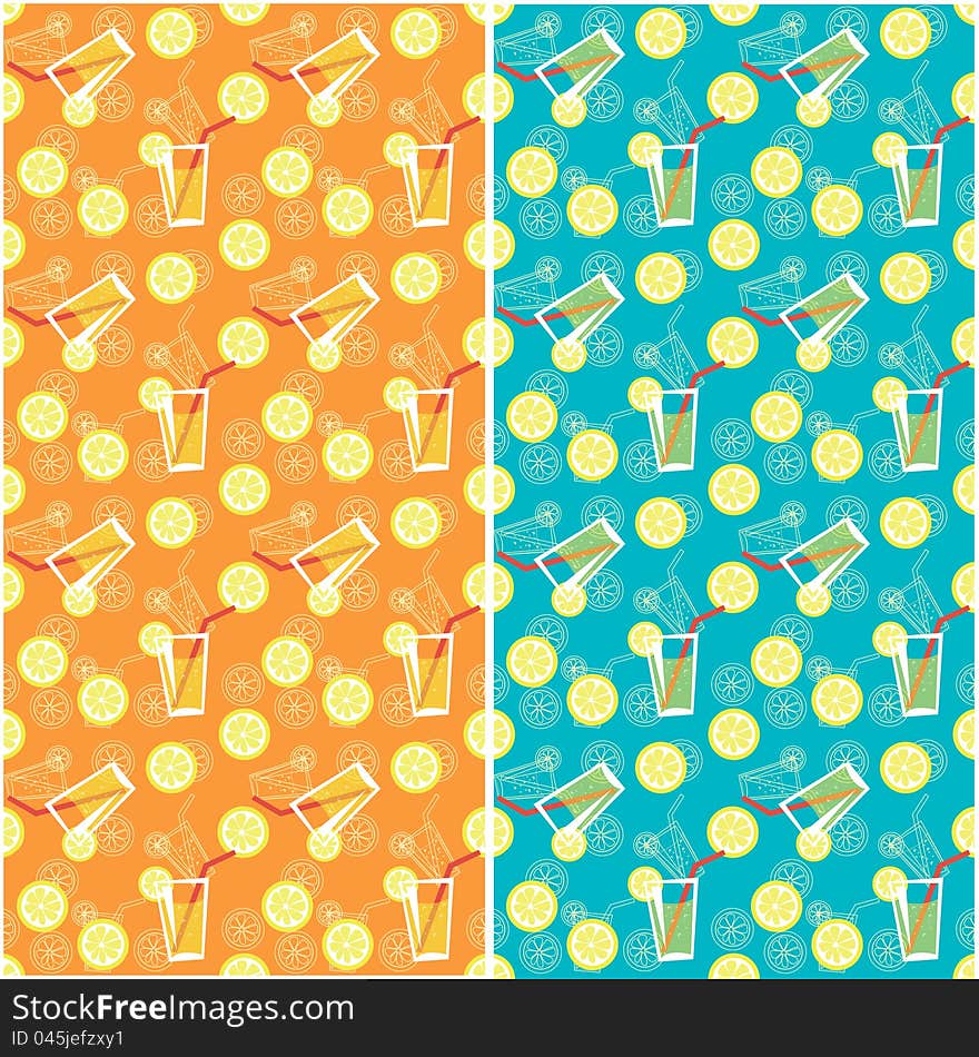 Summer seamless background with drink and lemon. Summer seamless background with drink and lemon