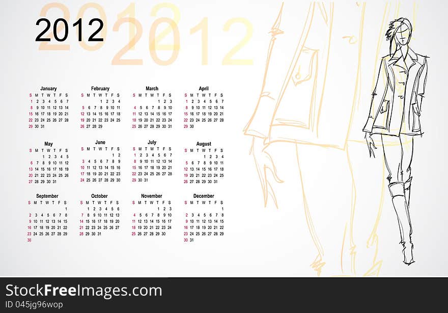 Calendar 2012. Sketch Of The Girl.