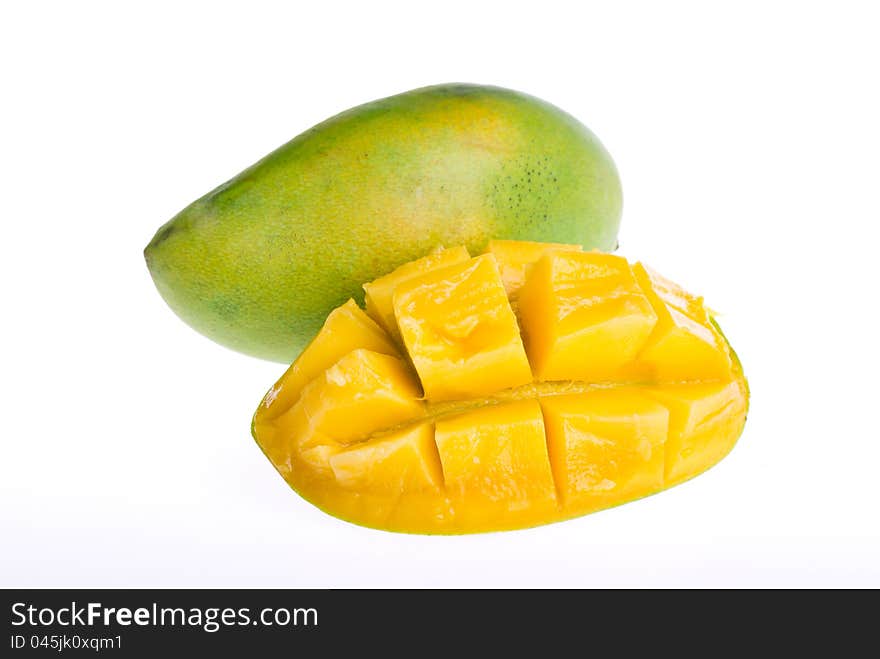 A green mango on white background