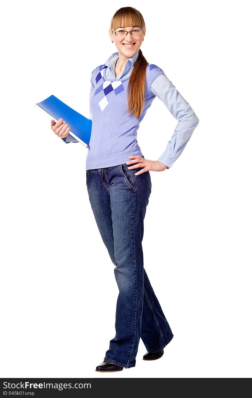 Successful student holding a folder and smili