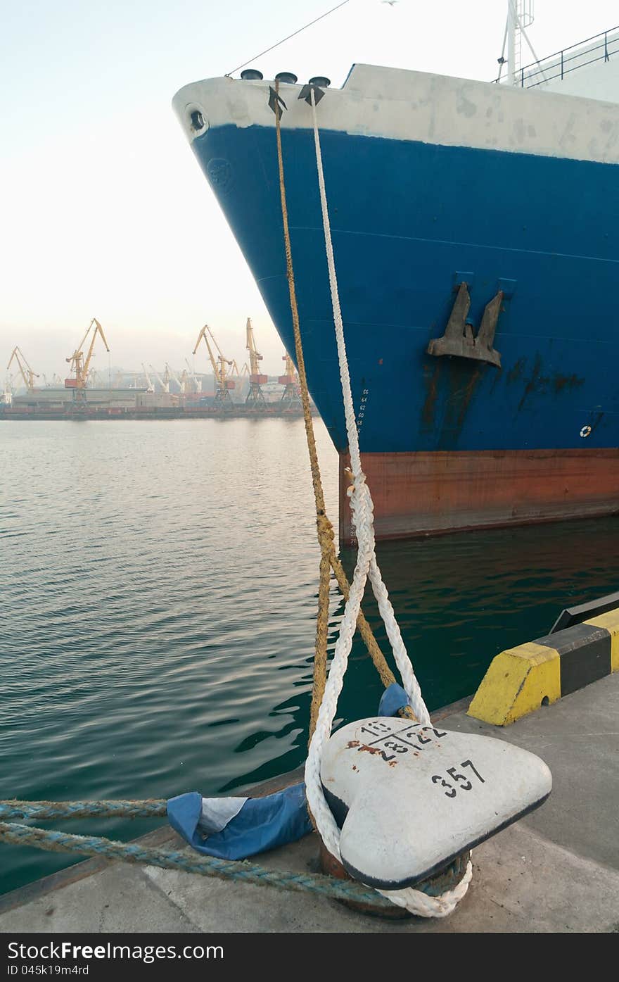 Merchant ship docked in the port