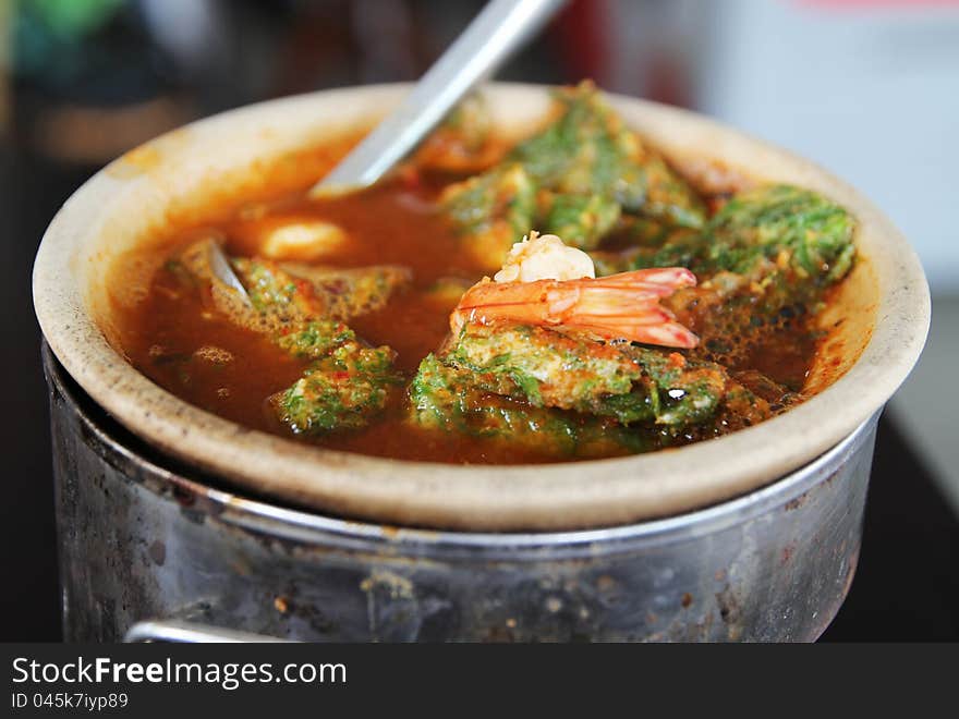 Thai food, hot and sour soup with shrimp