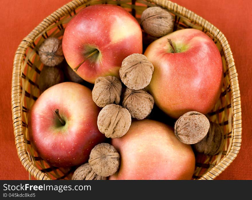 Fresh fruit apples and nut