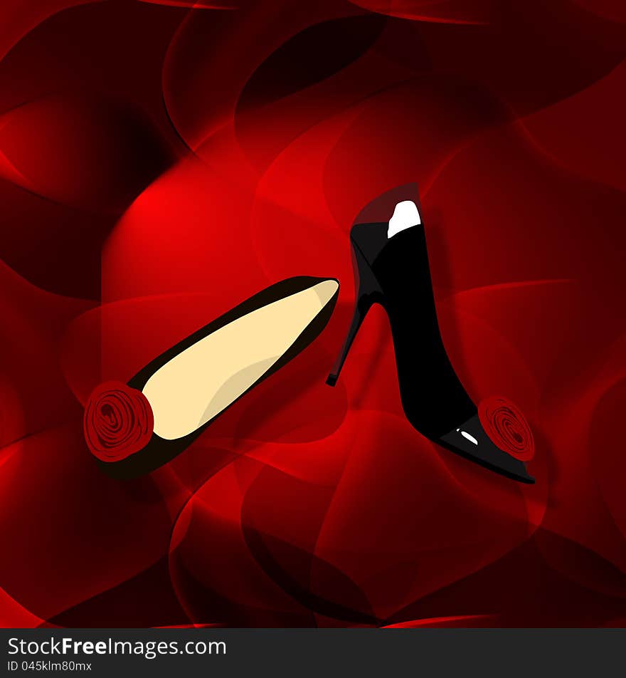 Red abstract background with shoes