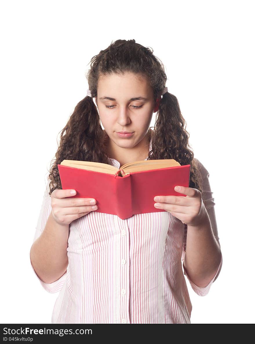 Portrait of pretty young student isolated on white background. Portrait of pretty young student isolated on white background.