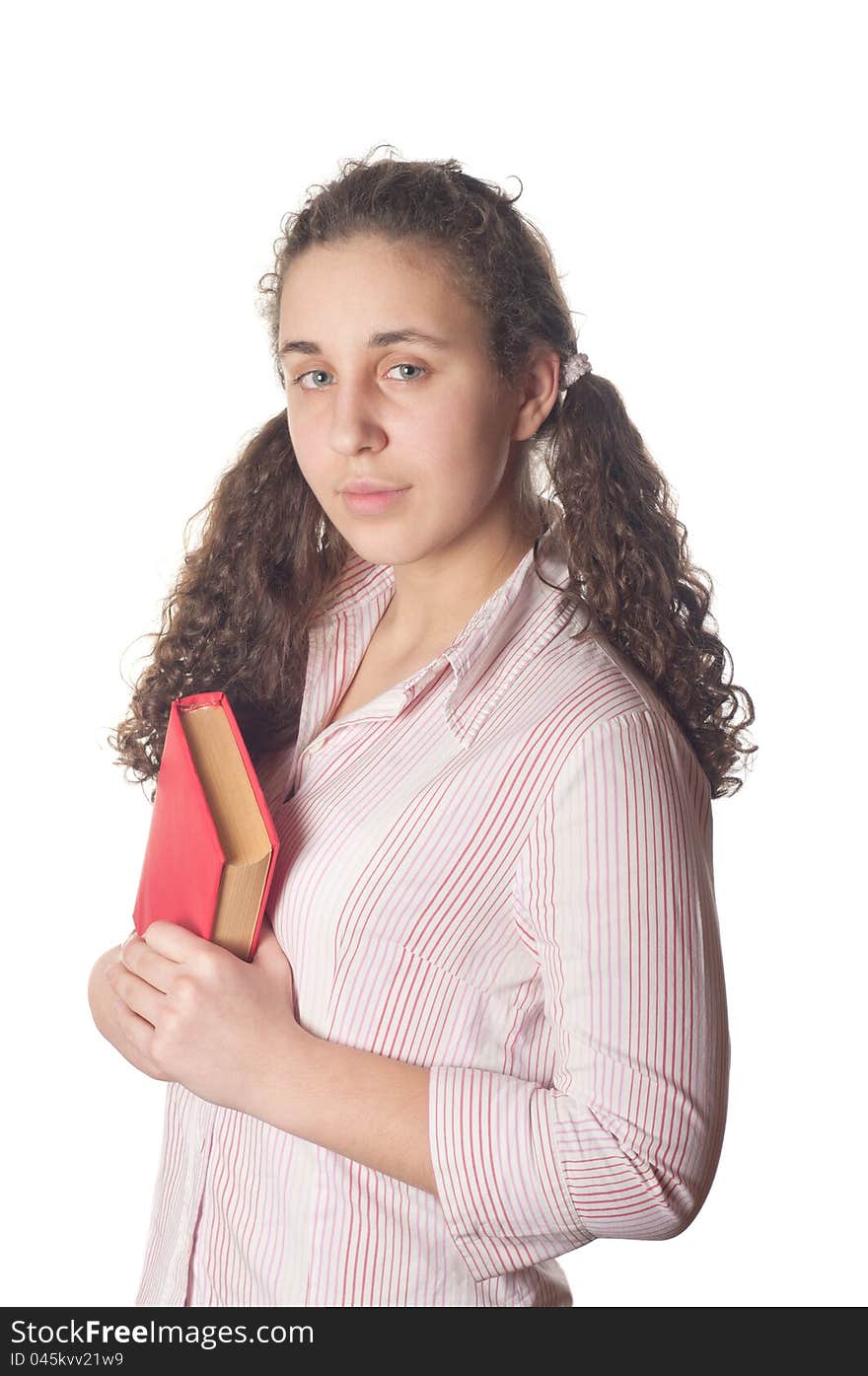 Happy student girl, isolated on white