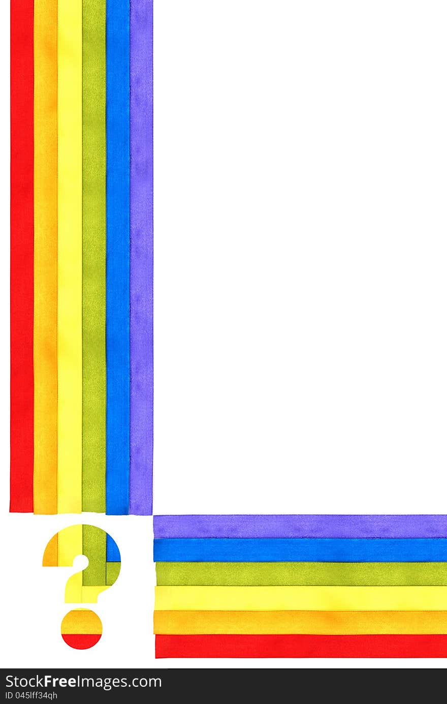 Rainbow flag background made of slim stripes with question mark